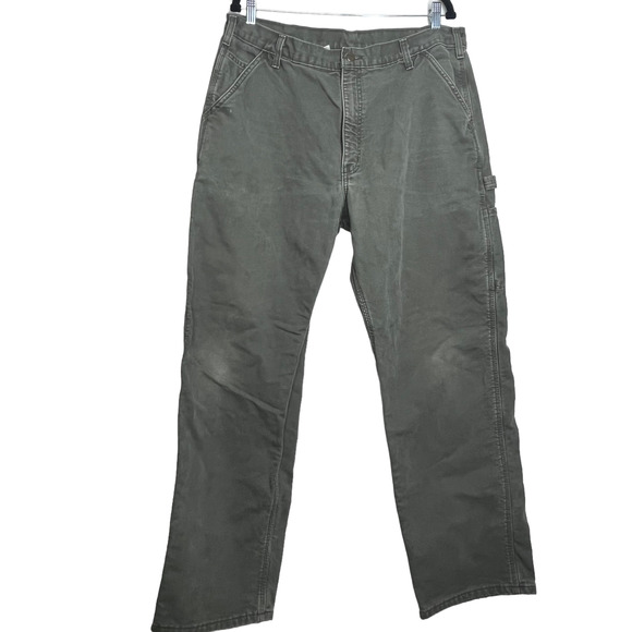 Carhartt Pants Carhartt Dungaree Fit Green Flannel Lined Carpenter